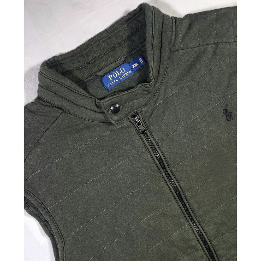Y2K Polo Ralph Lauren Mens 2XL Army Green Quilted Insulated Vest Cotton Pony